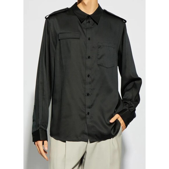 HELMUT LANG Shirt Mens XS Black Button Up Long Sleeve Pocket EPAULETTE $395 - Picture 1 of 10